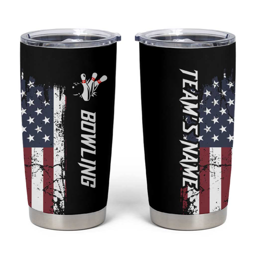 Grunge American Flag Custom Bowling Tumbler Cup Pins Graphic and Team Text Layout Design - Wonder Print Shop