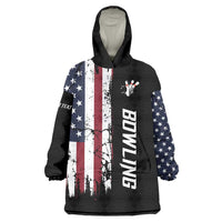 Grunge American Flag Custom Bowling Wearable Blanket Hoodie Pins Graphic and Team Text Layout Design - Wonder Print Shop
