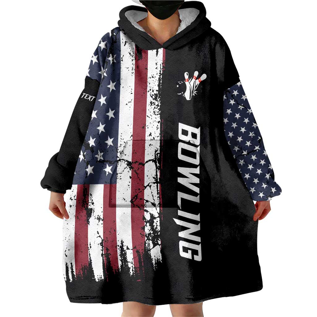 Grunge American Flag Custom Bowling Wearable Blanket Hoodie Pins Graphic and Team Text Layout Design - Wonder Print Shop