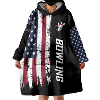 Grunge American Flag Custom Bowling Wearable Blanket Hoodie Pins Graphic and Team Text Layout Design - Wonder Print Shop