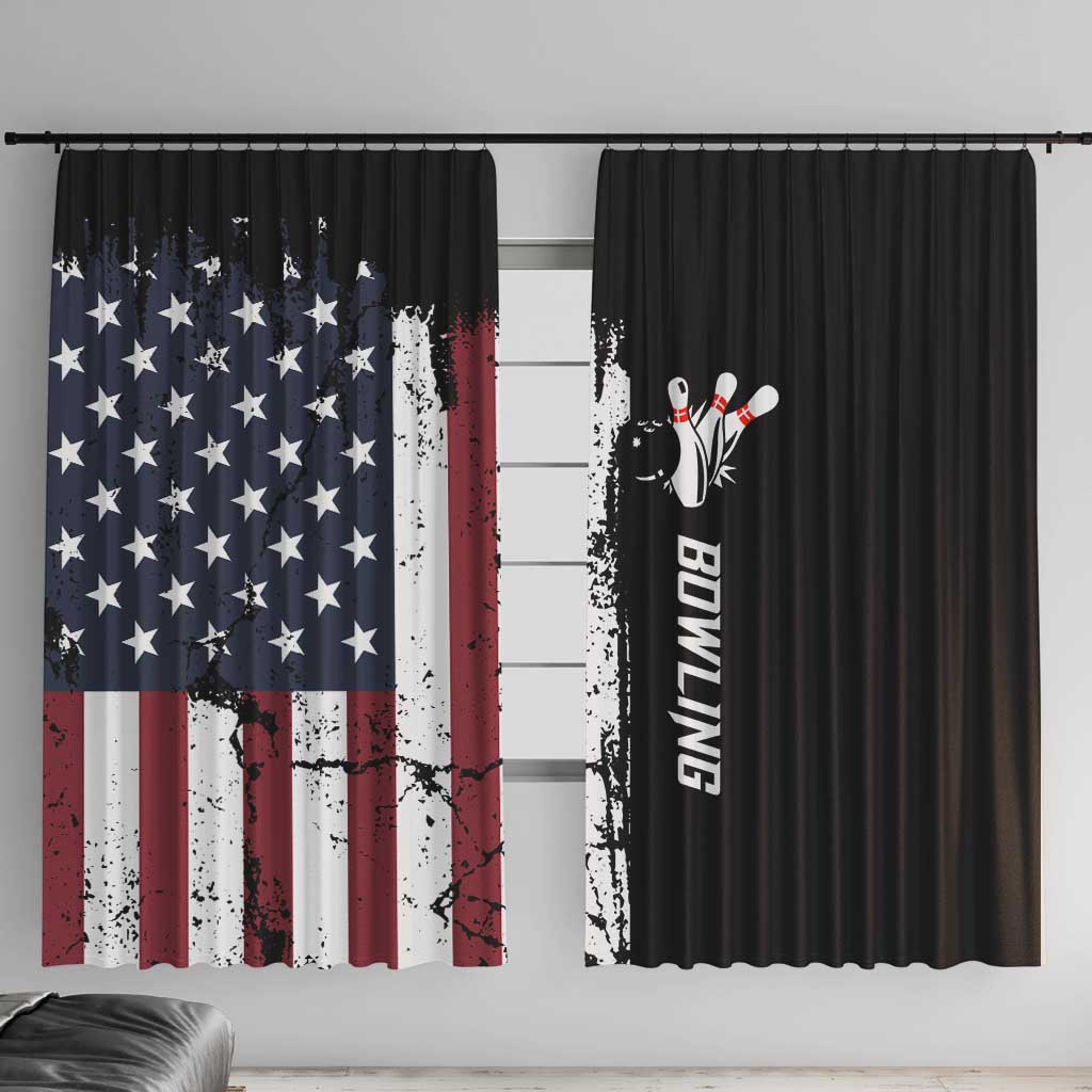 Grunge American Flag Custom Bowling Window Curtain Pins Graphic and Team Text Layout Design - Wonder Print Shop