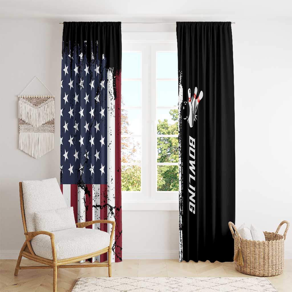 Grunge American Flag Custom Bowling Window Curtain Pins Graphic and Team Text Layout Design - Wonder Print Shop