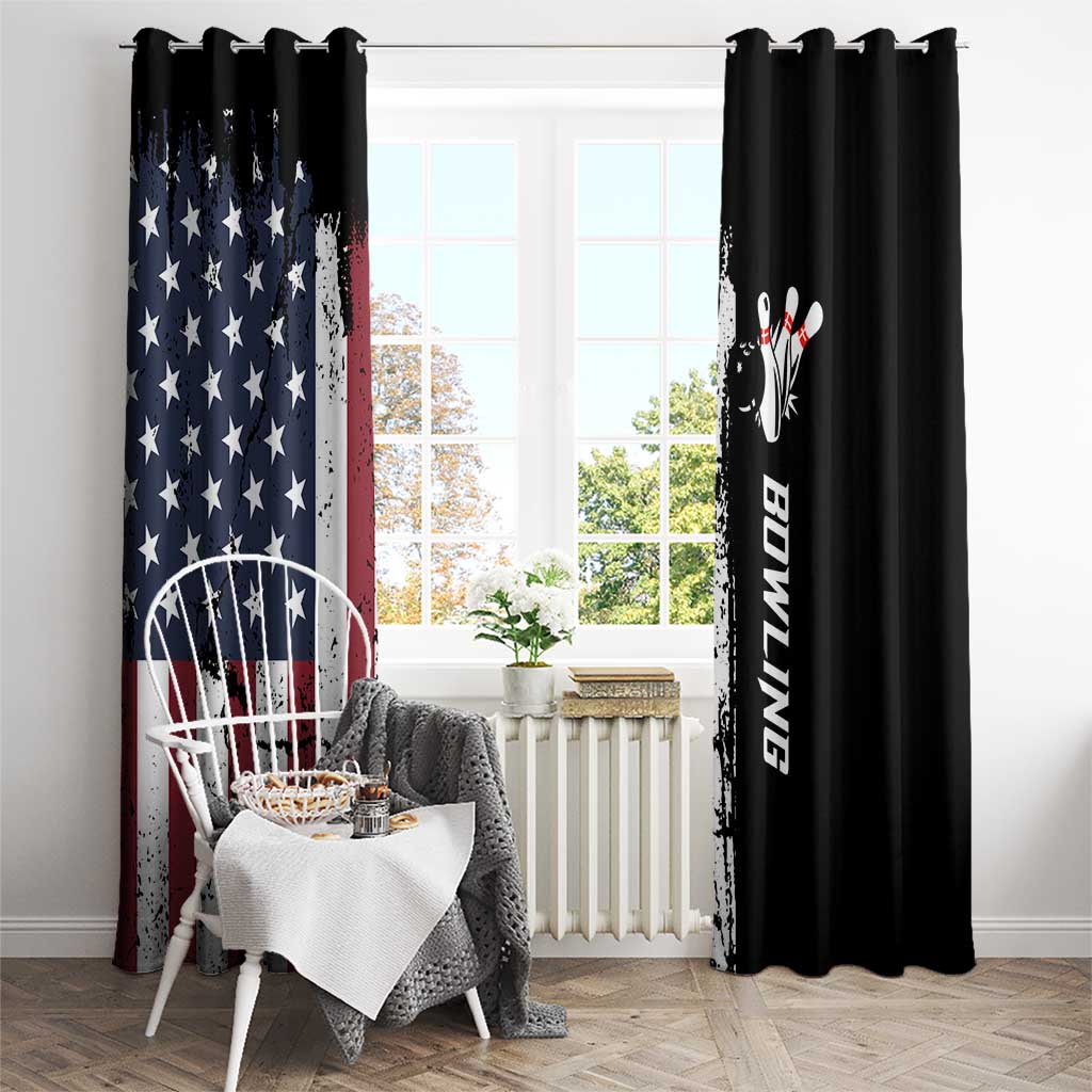 Grunge American Flag Custom Bowling Window Curtain Pins Graphic and Team Text Layout Design - Wonder Print Shop