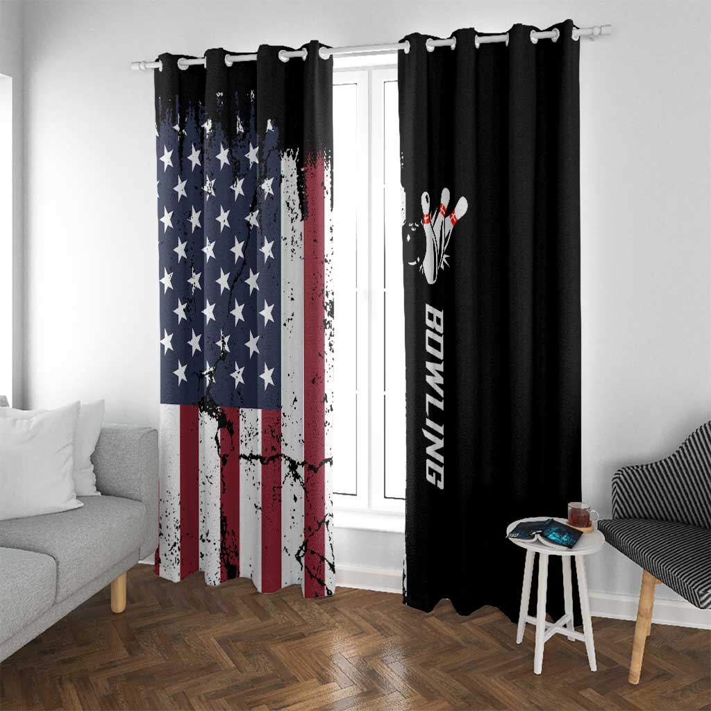 Grunge American Flag Custom Bowling Window Curtain Pins Graphic and Team Text Layout Design - Wonder Print Shop