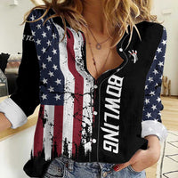 Grunge American Flag Custom Bowling Women Casual Shirt Pins Graphic and Team Text Layout Design - Wonder Print Shop