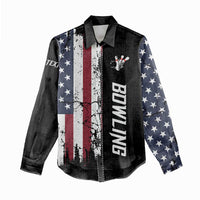 Grunge American Flag Custom Bowling Women Casual Shirt Pins Graphic and Team Text Layout Design - Wonder Print Shop
