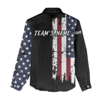 Grunge American Flag Custom Bowling Women Casual Shirt Pins Graphic and Team Text Layout Design - Wonder Print Shop