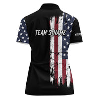 Grunge American Flag Custom Bowling Women Polo Shirt Pins Graphic and Team Text Layout Design - Wonder Print Shop