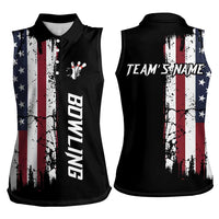 Grunge American Flag Custom Bowling Women Sleeveless Polo Shirt Pins Graphic and Team Text Layout Design - Wonder Print Shop