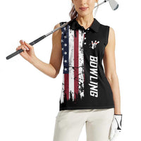 Grunge American Flag Custom Bowling Women Sleeveless Polo Shirt Pins Graphic and Team Text Layout Design - Wonder Print Shop