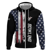 Grunge American Flag Custom Bowling Zip Hoodie Pins Graphic and Team Text Layout Design - Wonder Print Shop