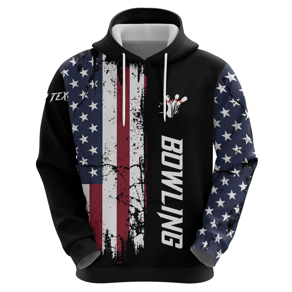 Grunge American Flag Custom Bowling Zip Hoodie Pins Graphic and Team Text Layout Design - Wonder Print Shop