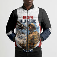 Personalized Harlem Hellfighters Bomber Puffer Jacket WWI African American Soldiers Patriotic Vintage Art