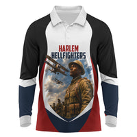Personalized Harlem Hellfighters Long Sleeve Polo Shirt WWI African American Soldiers Patriotic Vintage Art