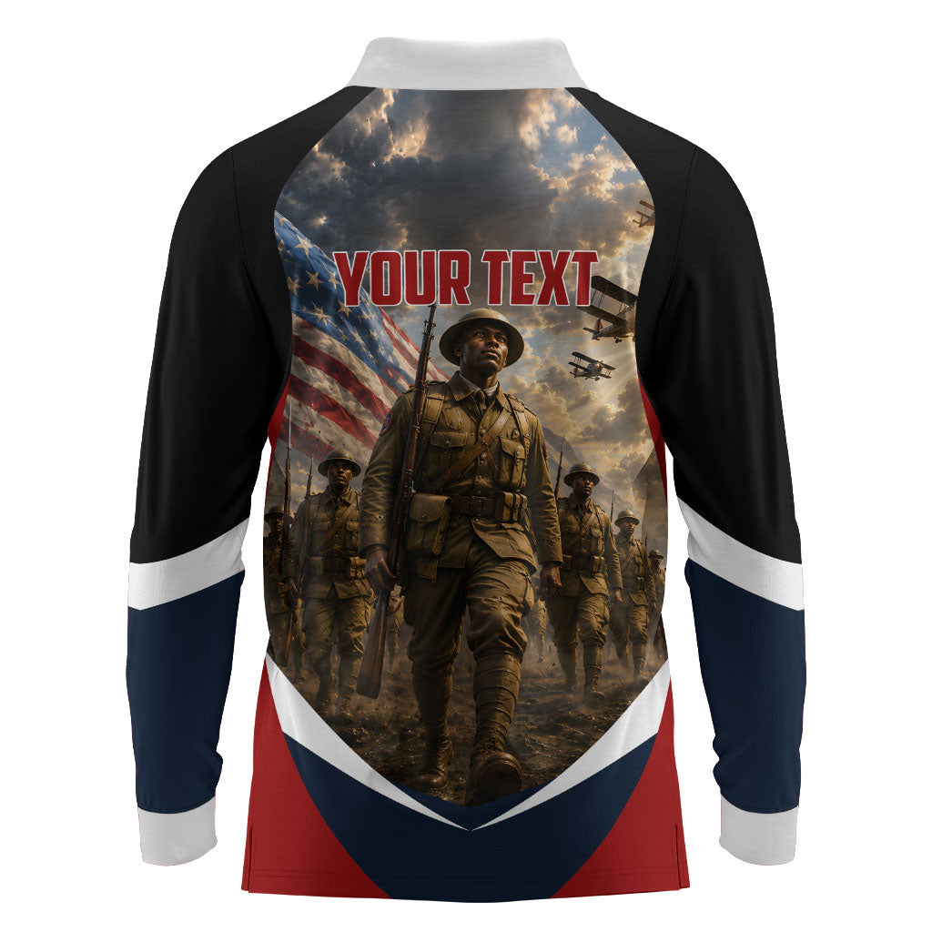 Personalized Harlem Hellfighters Long Sleeve Polo Shirt WWI African American Soldiers Patriotic Vintage Art