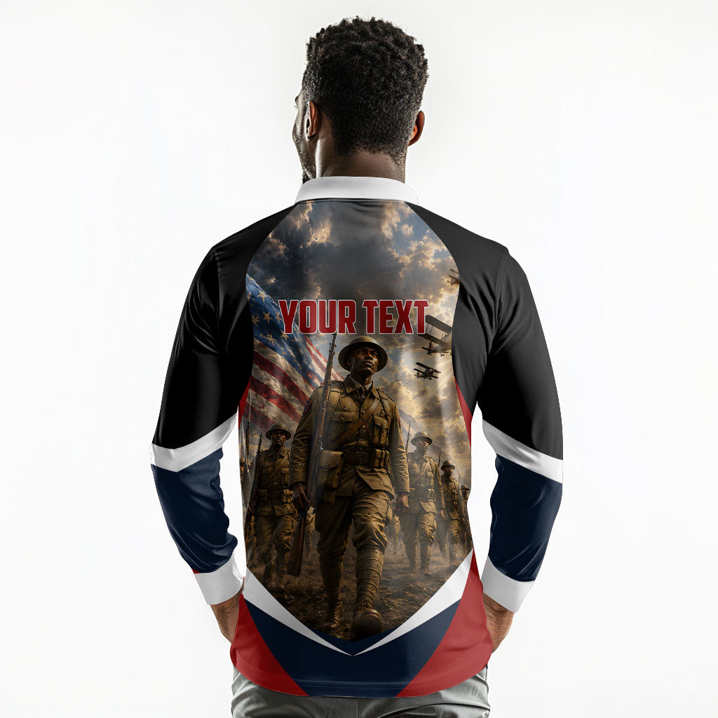 Personalized Harlem Hellfighters Long Sleeve Polo Shirt WWI African American Soldiers Patriotic Vintage Art