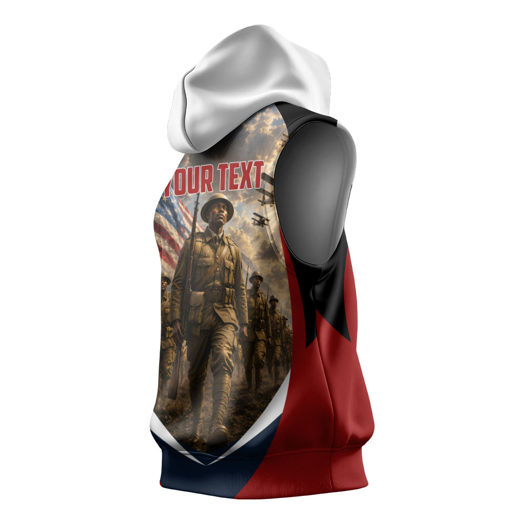 Personalized Harlem Hellfighters Sleeveless Hoodie WWI African American Soldiers Patriotic Vintage Art
