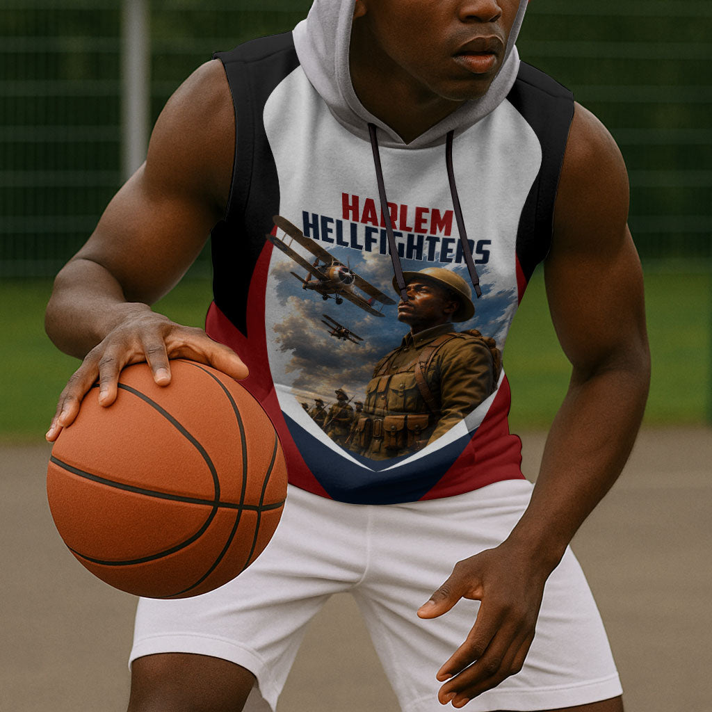 Personalized Harlem Hellfighters Sleeveless Hoodie WWI African American Soldiers Patriotic Vintage Art