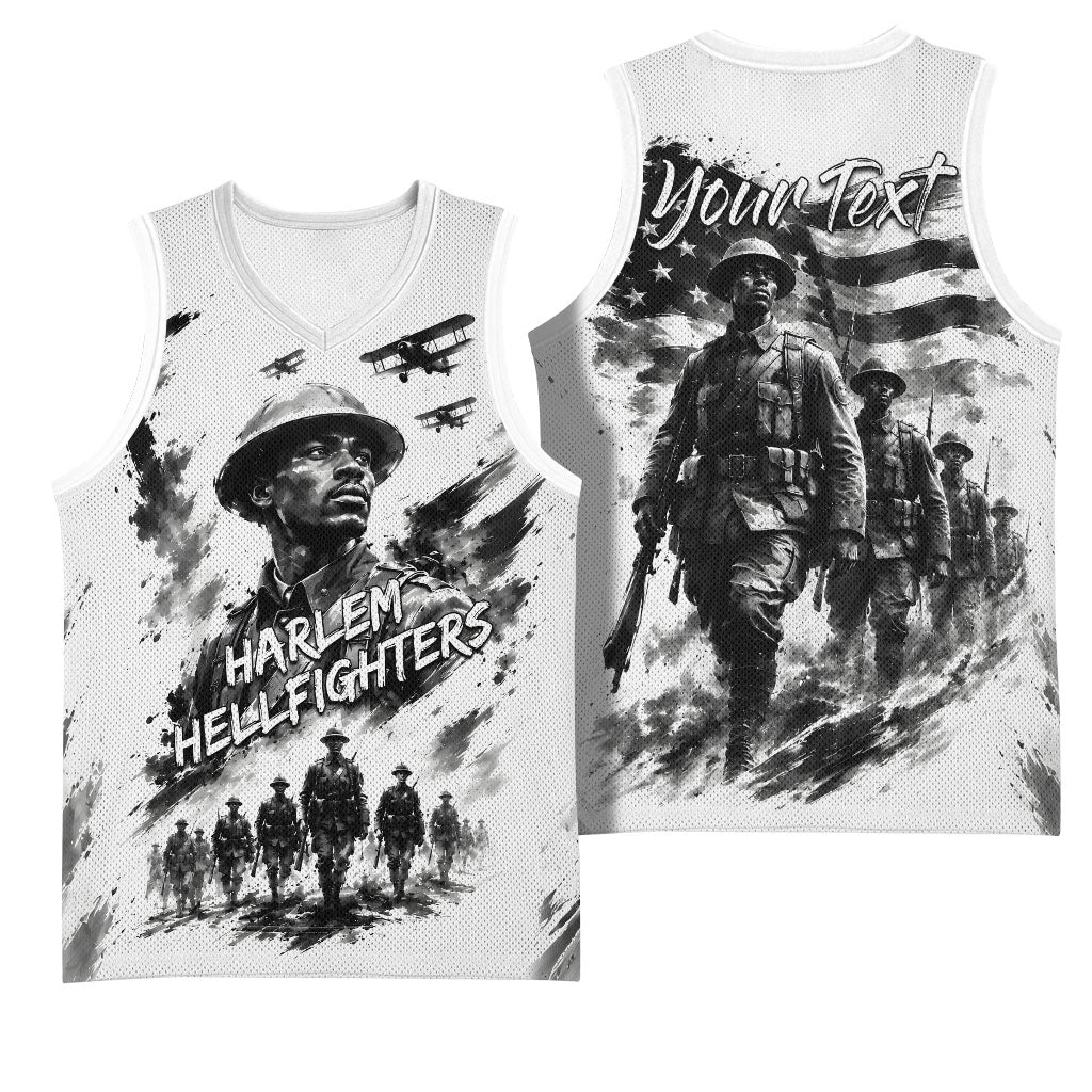 Personalized Harlem Hellfighters Basketball Jersey WWI African American Soldiers Monochrome Grunge Sketch Art