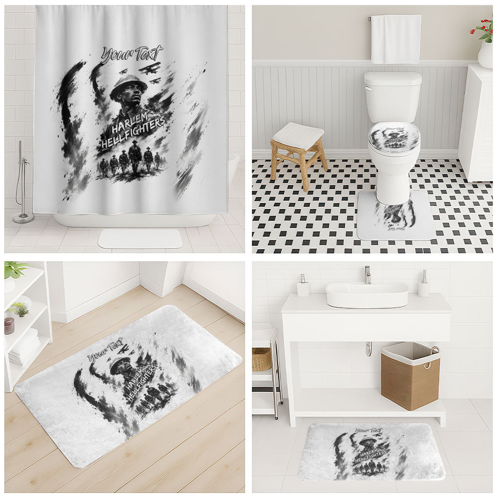 Personalized Harlem Hellfighters Bathroom Set WWI African American Soldiers Monochrome Grunge Sketch Art