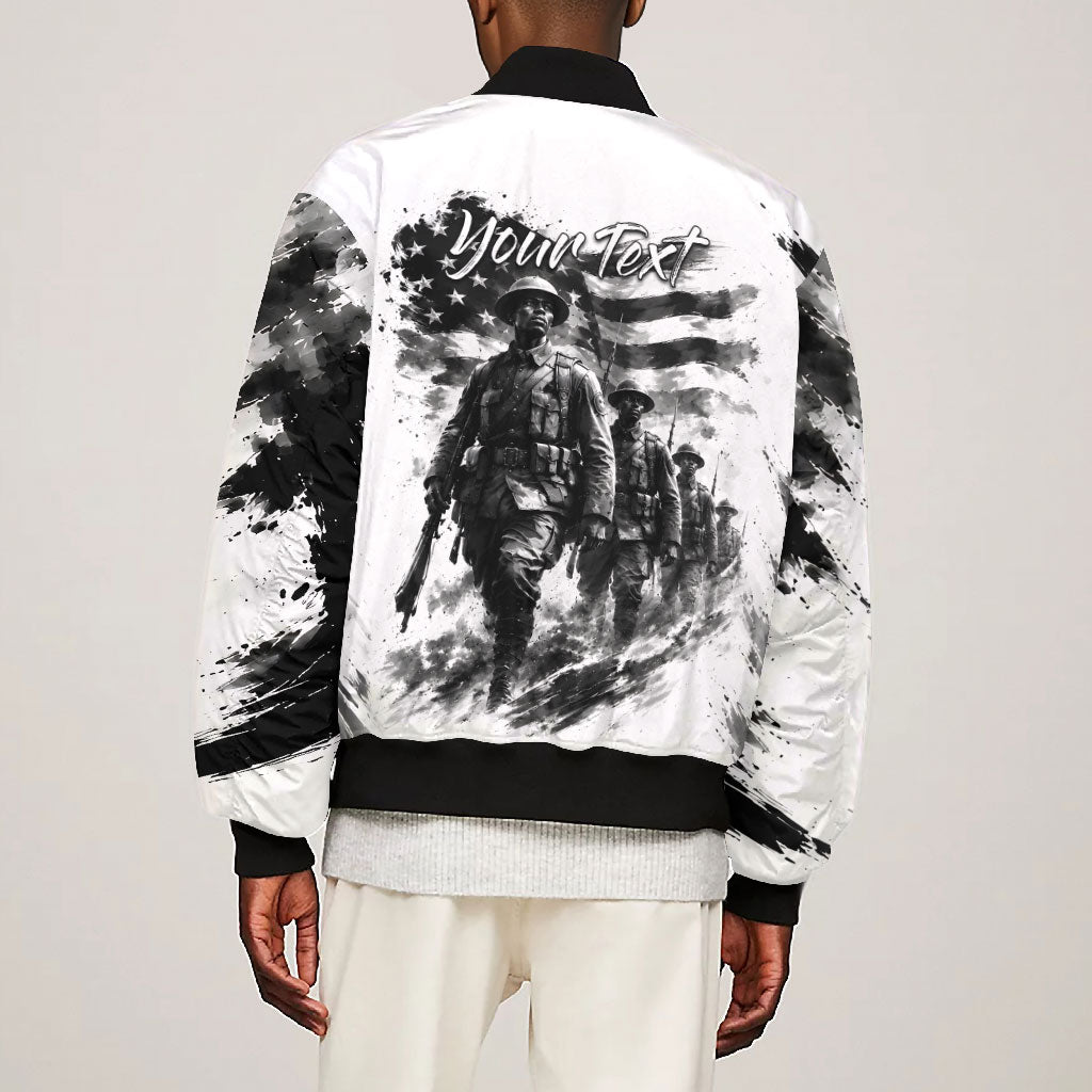 Personalized Harlem Hellfighters Bomber Jacket WWI African American Soldiers Monochrome Grunge Sketch Art
