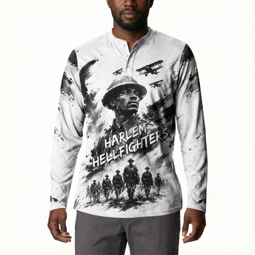 Personalized Harlem Hellfighters Button Sweatshirt WWI African American Soldiers Monochrome Grunge Sketch Art