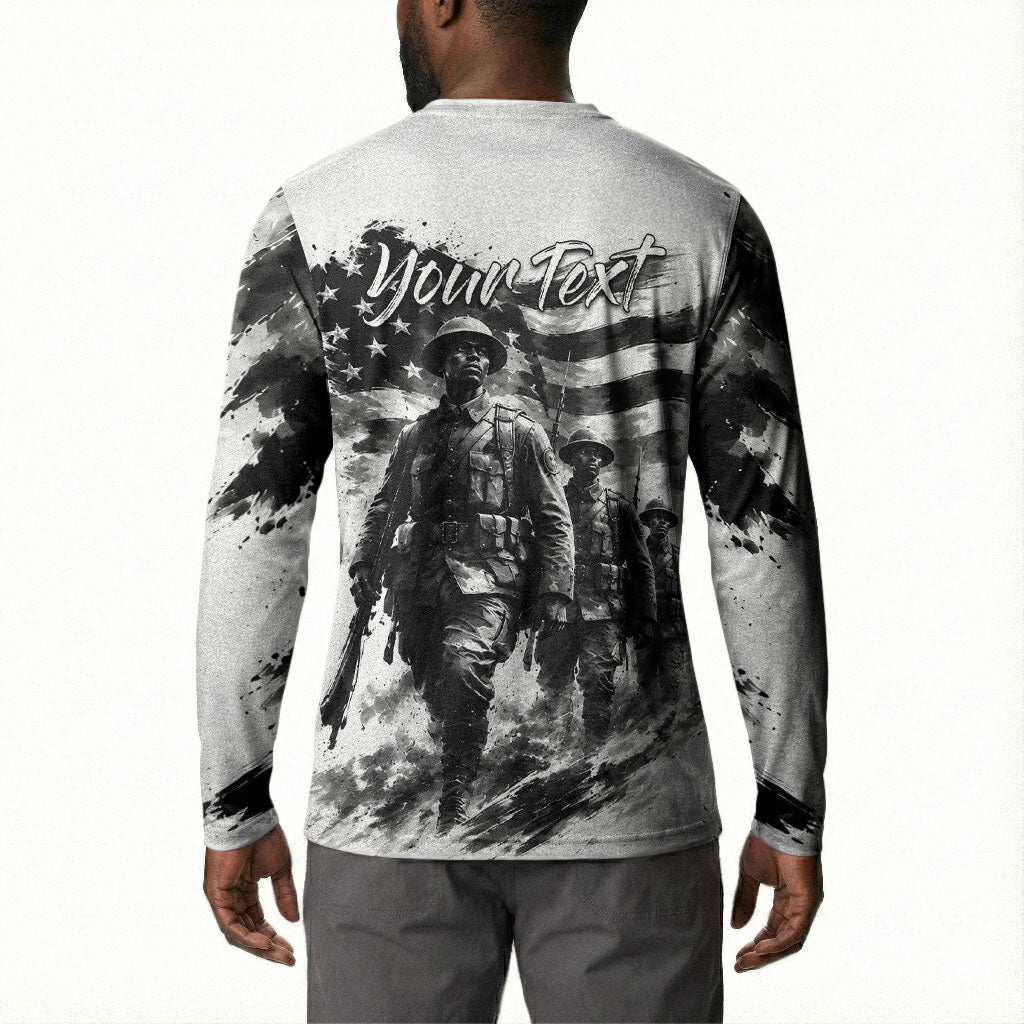 Personalized Harlem Hellfighters Button Sweatshirt WWI African American Soldiers Monochrome Grunge Sketch Art