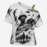 Personalized Harlem Hellfighters Cross Shoulder Shirt WWI African American Soldiers Monochrome Grunge Sketch Art