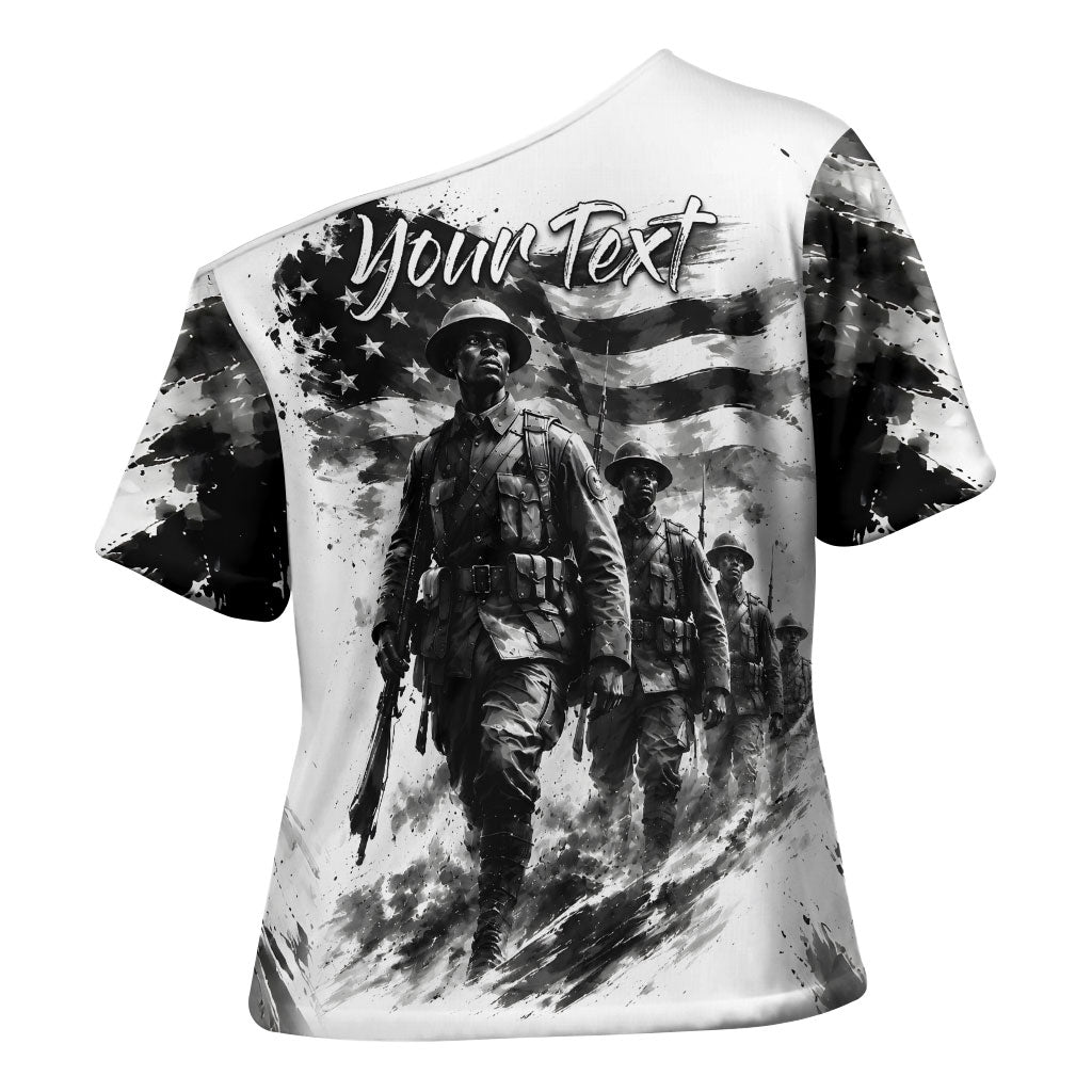 Personalized Harlem Hellfighters Cross Shoulder Shirt WWI African American Soldiers Monochrome Grunge Sketch Art