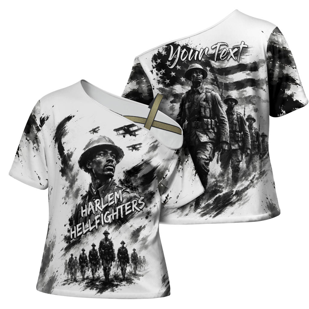 Personalized Harlem Hellfighters Cross Shoulder Shirt WWI African American Soldiers Monochrome Grunge Sketch Art
