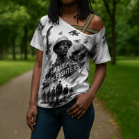 Personalized Harlem Hellfighters Cross Shoulder Shirt WWI African American Soldiers Monochrome Grunge Sketch Art
