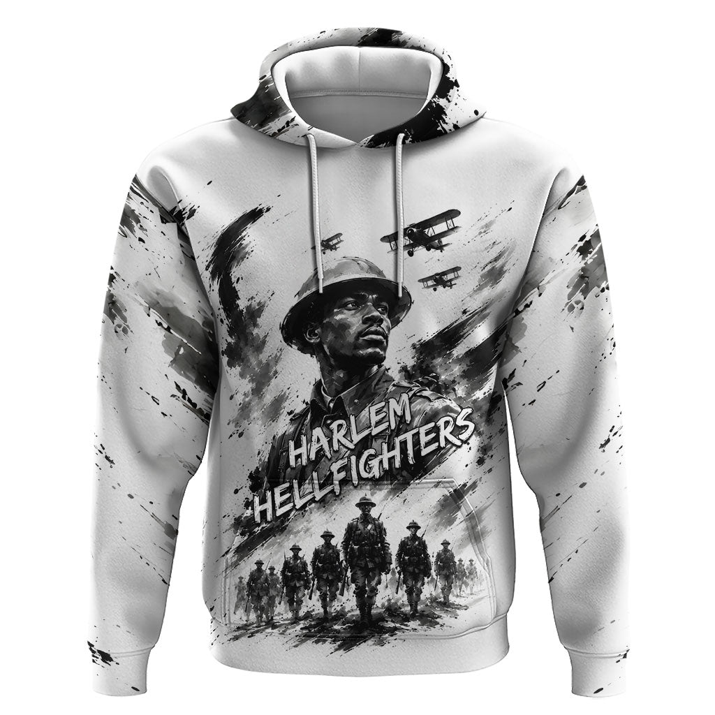 Personalized Harlem Hellfighters Hoodie WWI African American Soldiers Monochrome Grunge Sketch Art