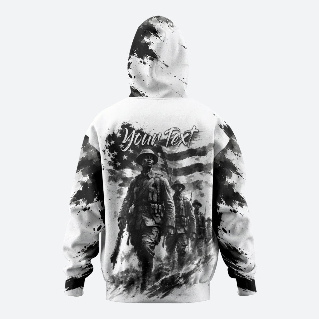 Personalized Harlem Hellfighters Hoodie WWI African American Soldiers Monochrome Grunge Sketch Art