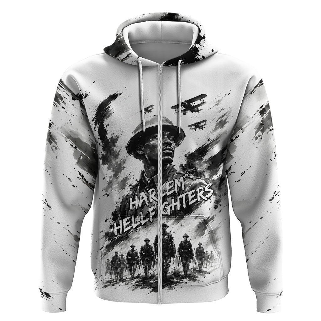 Personalized Harlem Hellfighters Hoodie WWI African American Soldiers Monochrome Grunge Sketch Art