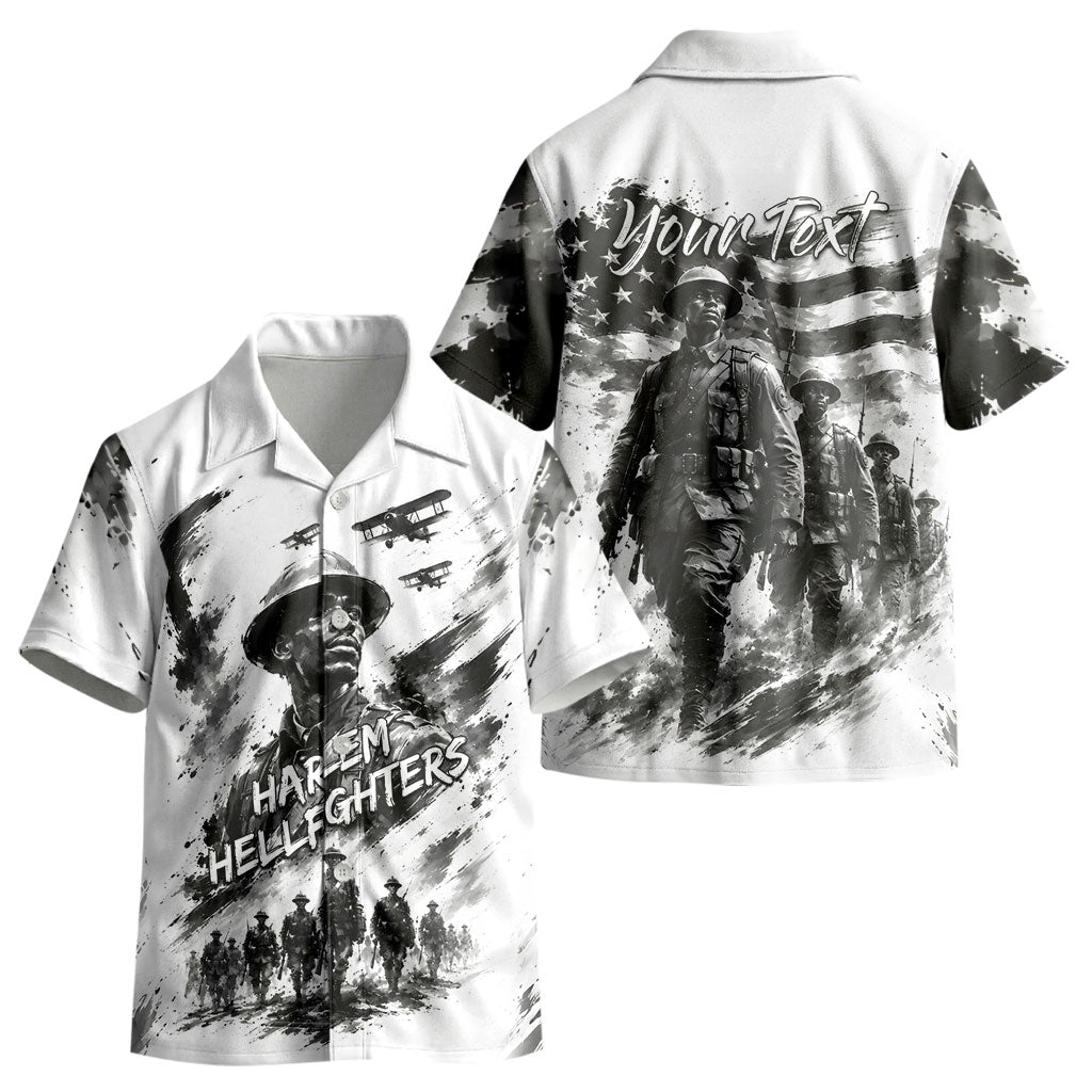 Personalized Harlem Hellfighters Kid Hawaiian Shirt WWI African American Soldiers Monochrome Grunge Sketch Art