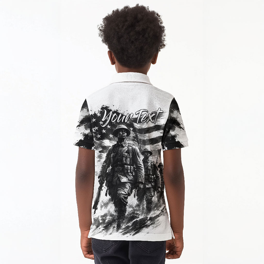 Personalized Harlem Hellfighters Kid Polo Shirt WWI African American Soldiers Monochrome Grunge Sketch Art