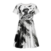 Personalized Harlem Hellfighters Kid Short Sleeve Dress WWI African American Soldiers Monochrome Grunge Sketch Art