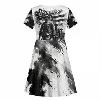 Personalized Harlem Hellfighters Kid Short Sleeve Dress WWI African American Soldiers Monochrome Grunge Sketch Art