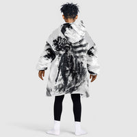 Personalized Harlem Hellfighters Kid Wearable Blanket Hoodie WWI African American Soldiers Monochrome Grunge Sketch Art