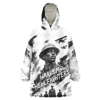 Personalized Harlem Hellfighters Kid Wearable Blanket Hoodie WWI African American Soldiers Monochrome Grunge Sketch Art