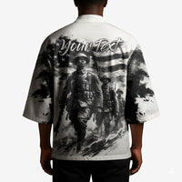 Personalized Harlem Hellfighters Kimono WWI African American Soldiers Monochrome Grunge Sketch Art