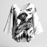 Personalized Harlem Hellfighters Kimono Sleeve Blouse WWI African American Soldiers Monochrome Grunge Sketch Art