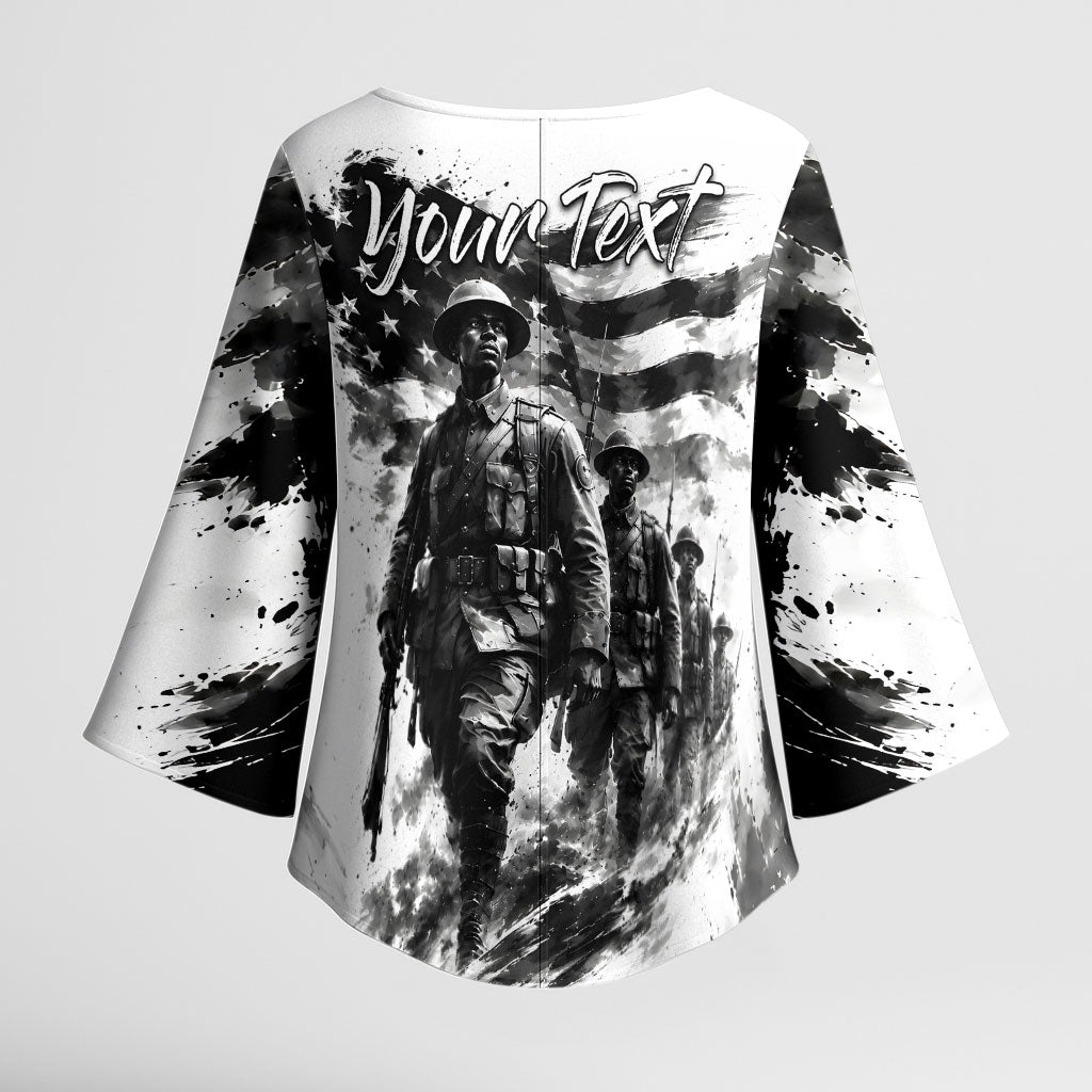 Personalized Harlem Hellfighters Kimono Sleeve Blouse WWI African American Soldiers Monochrome Grunge Sketch Art