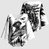 Personalized Harlem Hellfighters Kimono Sleeve Blouse WWI African American Soldiers Monochrome Grunge Sketch Art