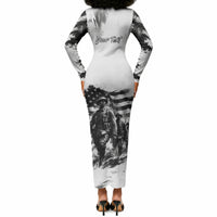 Personalized Harlem Hellfighters Long Sleeve Bodycon Dress WWI African American Soldiers Monochrome Grunge Sketch Art