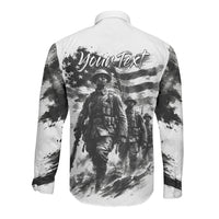 Personalized Harlem Hellfighters Long Sleeve Button Shirt WWI African American Soldiers Monochrome Grunge Sketch Art