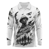 Personalized Harlem Hellfighters Long Sleeve Polo Shirt WWI African American Soldiers Monochrome Grunge Sketch Art
