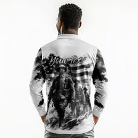 Personalized Harlem Hellfighters Long Sleeve Polo Shirt WWI African American Soldiers Monochrome Grunge Sketch Art
