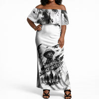 Personalized Harlem Hellfighters Off Shoulder Maxi Dress WWI African American Soldiers Monochrome Grunge Sketch Art