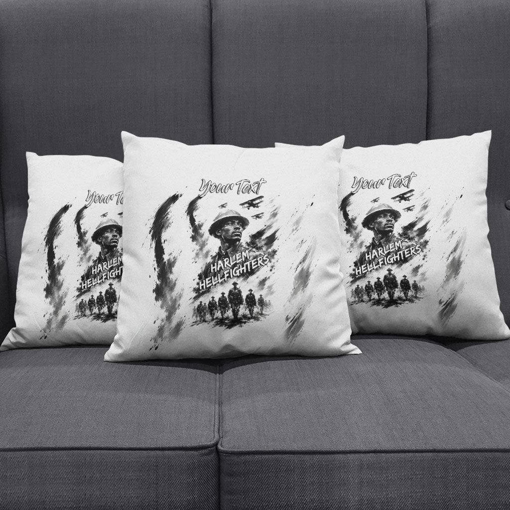 Personalized Harlem Hellfighters Pillow Cover WWI African American Soldiers Monochrome Grunge Sketch Art